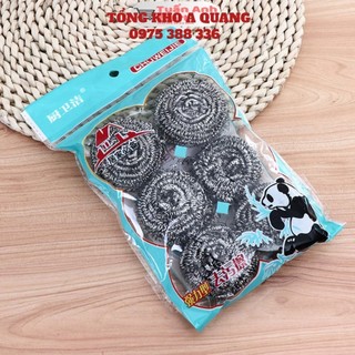 Set 6 búi sắt cọ xoong nồi, miếng cọ xoong nồi inox loại xịn, giẻ cọ xoong dạng búi tròn chất liêu thép không gỉ ak963