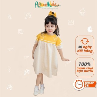 Váy cho bé gái ALBER KIDS thêu họa tiết phối kẻ vàng QUEEN DRESS xinh đẹp cho trẻ em từ 2 đến 14 tuổi [V08]