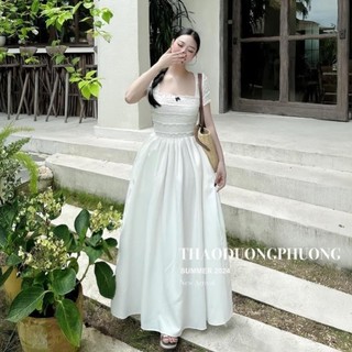 VÁY  REN CỔ VUÔNG PHỐI CHÂN THÔ