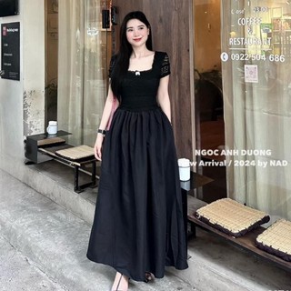VÁY  REN CỔ VUÔNG PHỐI CHÂN THÔ