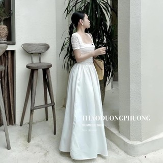 VÁY  REN CỔ VUÔNG PHỐI CHÂN THÔ