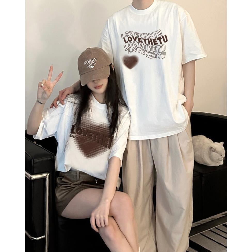 Áo Thun Nam Nữ UnisexForm Rộng Local Brand. Áo Thun cặp đôi Cotton couple tim mờ UT