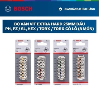 Bộ vặn vít Bosch extra hard 25mm đầu PH, PZ/ SL, Hex/ Torx/ Torx có lỗ (8 món)