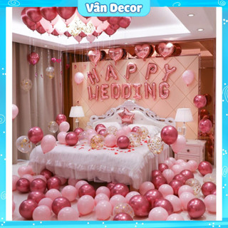 [ TẶNG 100 CÁNH HOA HỒNG ] Set Bóng Trang Trí Phòng Cưới, Bóng Bay Trang Trí Phòng Cưới Màu Hồng Gold Vân Shop