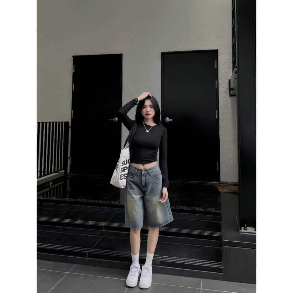 Quần Short Jeans lửng wash cạp thấp ống rộng form unisex, quần đùi ngố bò  siêu đơn giản dễ mặc N69 | BigBuy360 - bigbuy360.vn