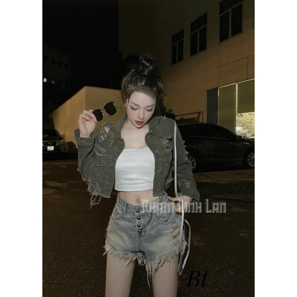 Quần short jeans, quần đùi bò rách tua rua phối nhiều cúc siêu cá tính mặc cực sang chảnh N76 | BigBuy360 - bigbuy360.vn