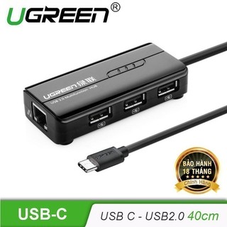 Hub USB Type C ra 3 cổng USB 2.0 và cổng LAN 10/100Mbps - dài 40CM - UGREEN 30289 (đen)