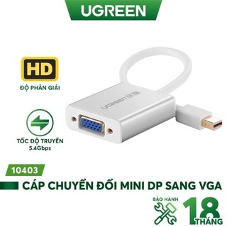 Dây chuyển đổi mini Displayport sang VGA vỏ hợp kim dài 15CM UGREEN 10403 (trắng) - Hàng phân phối chính hãng