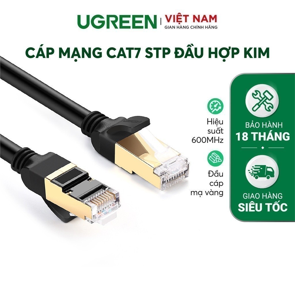 Cáp mạng CAT7 STP UGREEN NW107/ NW149 | Dạng dây tròn dài từ 0.5-25M | 2 đầu đúc bọc hợp kim |  Bảo hành 18 tháng