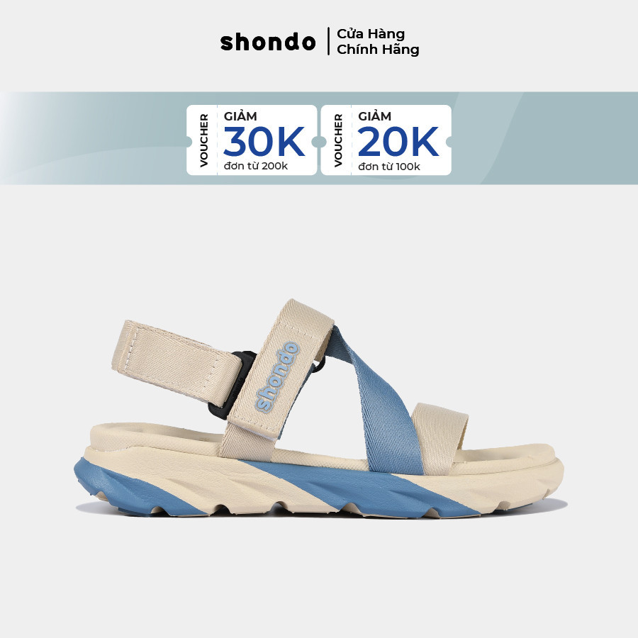 Giày Sandal Nam Nữ SHONDO F6 Sport Nhẹ Êm Đi Học, Đi Làm Thời Trang Màu Be Xanh Dương F6S2535