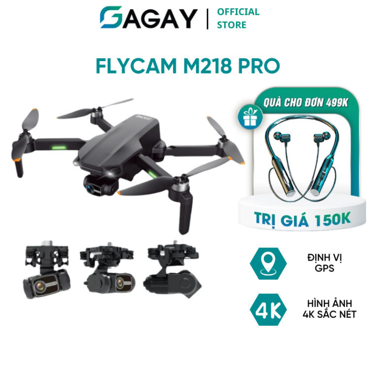 Flycam M218 động cơ không chổi than, camera sắc nét, máy bay điều khiển từ xa có gimbal chống rung 3 trục, có GPS Gagay