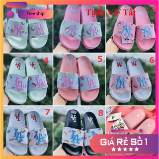 Dép 𝐌𝐋𝐁 ❤️tặng vớ❤️ dép mlb quai ngang bóng chày nam nữ chữ thêu nổi