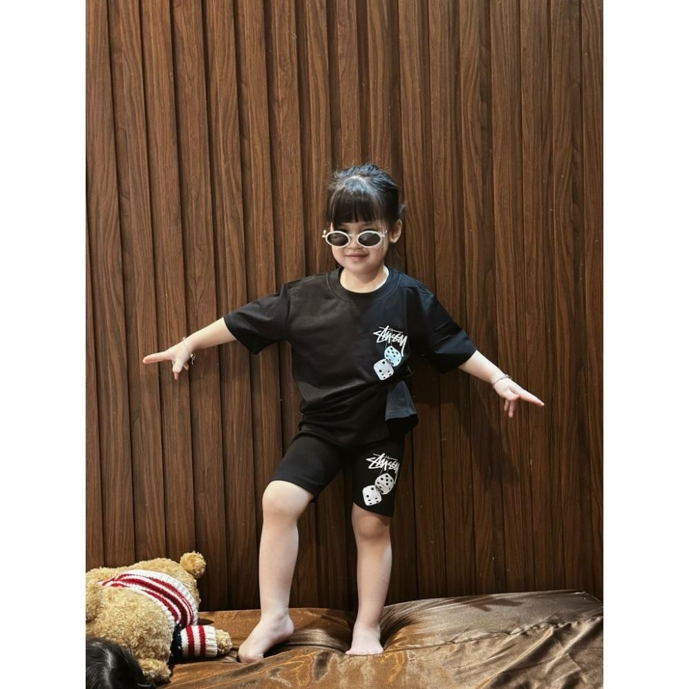 Set áo thun quần legging lửng Stussy xúc xắc cho bé, bộ áo phông quần đùi trẻ em unisex ,Nghé Ò Kids