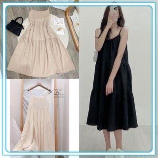 Đầm Maxi Hai Dây DaByDoll 3 Tầng Vải Đũi Mặc Đi Biển_SP