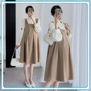 Váy sơ mi cổ sen From Rộng Mặc Thoải Mãi  , Đầm sơ mi cổ sen tay bồng đính nơ, đầm yếm dáng dài_SP
