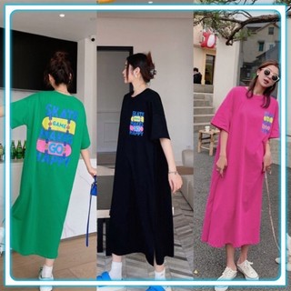 Đàm XuôNG Phối Hình Trẻ Trung Năng Động , Váy Suông SKATE From Rộng Dáng Dài Chất Cotton_SP