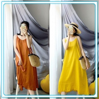 Đầm Chất Vải Mềm Mại Thoang Mát Váy đũi 2 dây - váy maxy đũi trơn Có Size Tới 75Kg_SP