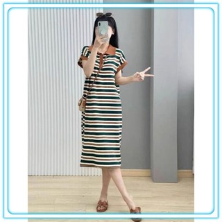 Váy Tiểu Thư Dang Suông , Đầm Polo Kẻ Xanh Chất Poly Cá Sấu From Rộng Maxy Dài Chất Poly Cá Sấu_SP