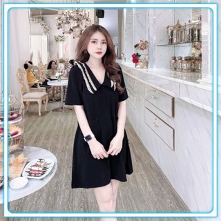 Đầm Phói Viền Siêu Hot Fromg Rộng , Váy đũi cổ bèo dáng xuông dài 1m hàng đổ shop_SP