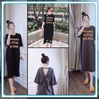 Đầm Phối Chữ Cute , Váy Suông Xoắn Lưng in Chữ Dáng Dài Vải Đẹp_SP