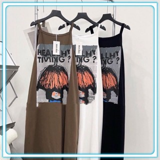 Váy hai dây, đầm suông cotton hai dây heallhy from rộng, dáng dài_sp