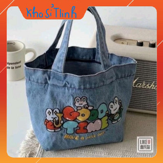 Túi xách nữ túi tote vải bò xanh nữ có khoá kéo denim xinh xắn