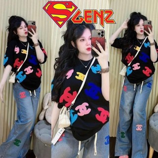 Áo thun tay lỡ cổ tròn chữ X sắc màu họa tiết in kín thân SUPERGENZ-Áo phông unisex form rộng ulzzang phong cách hànquốc
