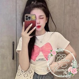 Áo Croptop nơ hồng Jerry Kiểu Nữ Thun Ôm Body