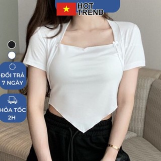 Áo croptop cổ vuông vạt nhọn ngắn tay hottrend