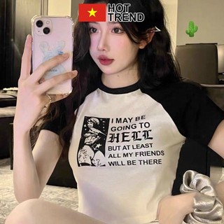 Áo croptop hell raglan ngắn tay hottrend