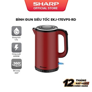 Ấm đun siêu tốc sharp 1.7 lít 2200w chính hãng, "tặng cọ rửa" tự tắt khi sôi ekj-17evps 2 lớp cách nhiệt- hapos official