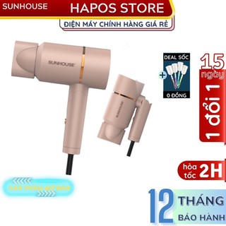 Máy sấy tóc sunhouse shd2313 chính hãng, 2 chế độ, đầu sấy mỏ vịt, gấp gọn cho khách sạn màu vàng hồng - hapos official