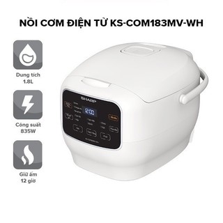 Nồi cơm điện tử sharp 1.8 lít chính hãng, có khay hấp 835w lòng nồi chống dính nấu cháo, gạo lứt ks-com183mv-wh - hapos