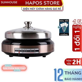 Nồi lẩu nướng điện Sunhouse đa năng Chính hãng mini, chống dính 4l nấu lẩu, canh, hấp, chiên SHD4526 - HAPOS OFFICIAL