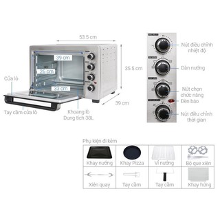 Lò nướng Sharp 38 lít đối lưu công suất 1800W Chính hãng, Tặng xiên quay nướng gà, nướng thịt, làm bánh - HAPOS OFFICIAL