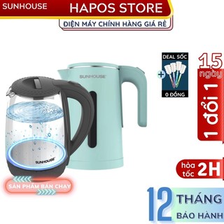 Ấm siêu tốc Sunhouse Inox mini 2 lớp 1.8L Chính hãng, nhiều mã bình đun nước thủy tinh tự ngắt an toàn - HAPOS OFFICIAL