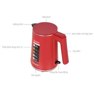 Ấm đun siêu tốc Sharp mini 1 Lít Chính hãng có lưới lọc, đun sôi nhanh EKJ-10DVPS - Thương hiệu Nhật - HAPOS OFFICIAL