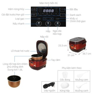Nồi cơm điện cao tần sharp 1.8 lít chính hãng, lòng nồi chống dính ks-ih191v - thương hiệu nhật - hapos official