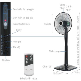 Quạt điện đứng Sharp có điều khiển Chính hãng Malaysia, quạt mát công suất mạnh 3 mức gió - HAPOS OFFICIAL
