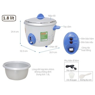 Nồi cơm điện nắp rời Sharp mini Chính hãng Thái Lan, dung tích từ 1.8 - 2.2 lít - Không chống dính - HAPOS OFFICIAL