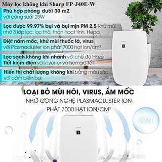 Máy lọc không khí Sharp Inverter Chính hãng, Air Purifier cho phòng 30m2 - 50m2 cảm biến hút bụi mịn - HAPOS OFFICIAL
