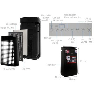 Máy lọc không khí sharp inverter cho phòng 62m² chính hãng, giá tốt có trả góp, điều khiển app j80ev - hapos official