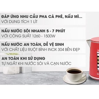 Ấm siêu tốc sharp mini 1l - 1.7l lõi inox chính hãng đun nhanh công suất cao, có lưới lọc - hapos official