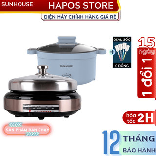 Nồi lẩu điện Sunhouse đa năng SHD4526 4 Lít Chính hãng, tráng men chống dính nấu canh, hấp, chiên, xào - HAPOS OFFICIAL