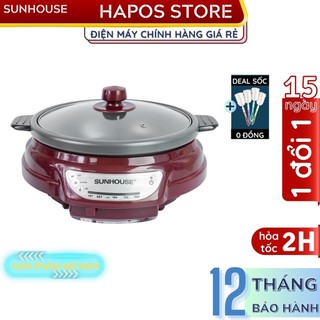 Nồi lẩu điện Sunhouse 3.5 Lít Chính hãng, TẶNG KÈM MUỖNG, SH535L đa năng nấu lẩu, chiên xào - HAPOS OFFICIAL