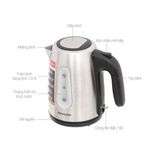 Bình siêu tốc Sharp 1,5 Lít Chính hãng, công suất cao đun sôi nhanh EKJ-15EVS-ST - Thương hiệu Nhật - HAPOS OFFICIAL