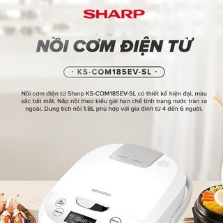 Nồi cơm điện tử sharp 1.8 lít chính hãng, có xửng hấp, lòng nồi chống dính, công suất lớn 830w - hapos official
