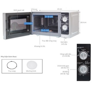 Lò vi sóng Sharp mini 20L Chính hãng, không có nướng núm xoay cơ vi ba hâm nóng đồ ăn nhanh 700W-800W  R-205VN-S - HAPOS