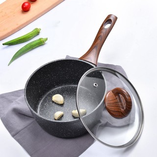 Chảo nhôm sâu lòng chống dính baum marble 1 tay cầm, nắp thủy tinh locknlock lbu1181 18cm - hapos