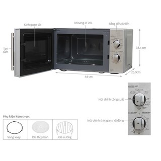 Lò vi sóng có nướng Sharp 20 lít Chính hãng, viba 700W nướng 1000W Microwave núm xoay cơ R-G222VN-S - HAPOS OFFICIAL